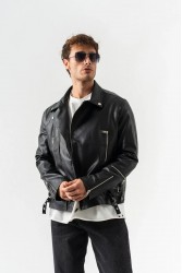 Men's Biker Jacket - Black - 8150