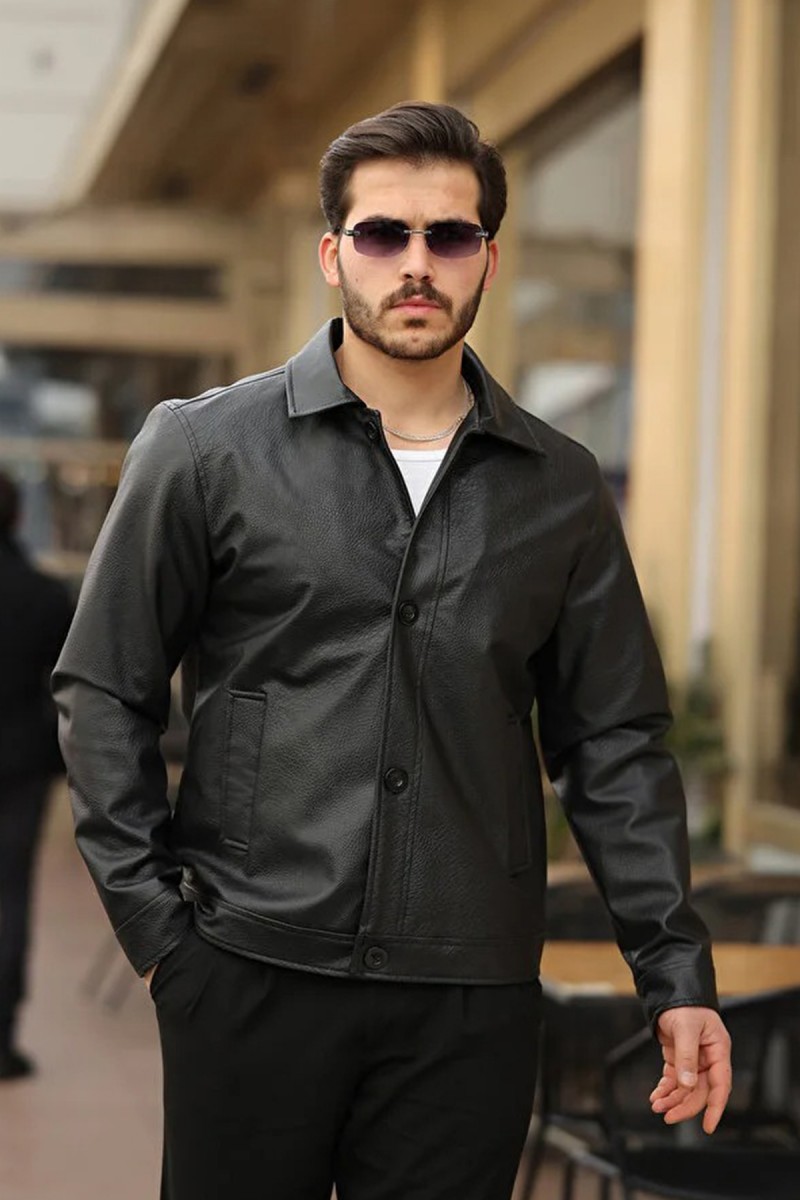 Men's Leather Jacket - Black - Conor