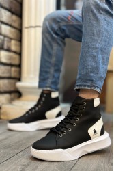 Mens High Top Sneakers - Black White - 0155 - 2