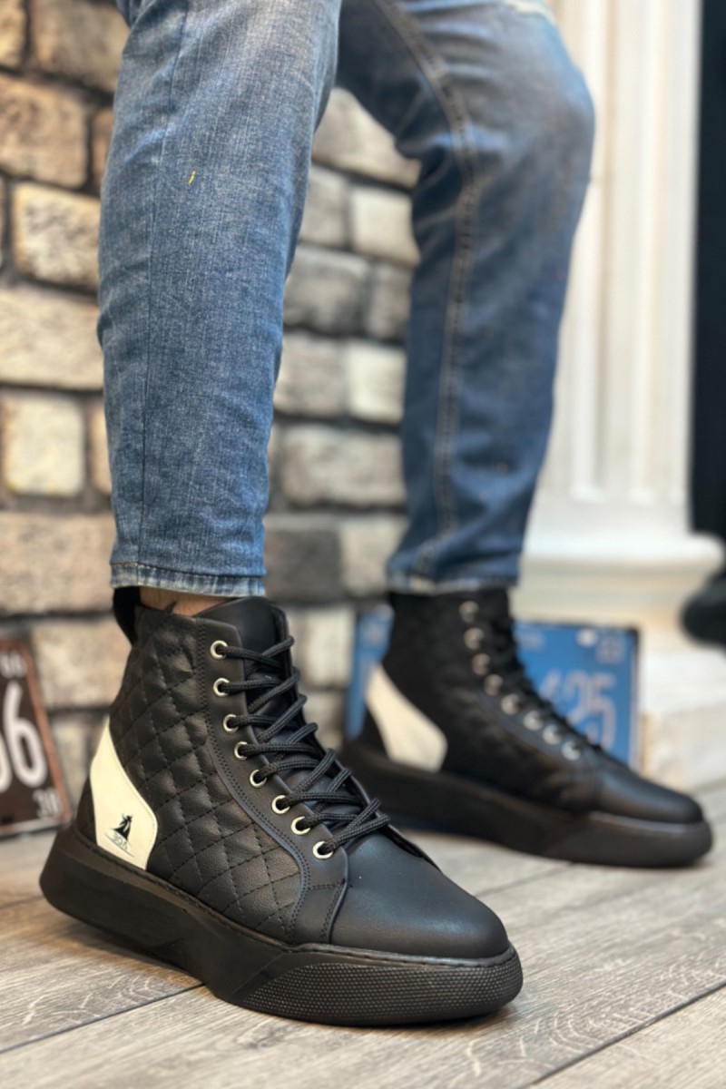 Mens High Top Sneakers - Black White - 0159 - 2