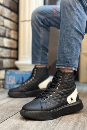 Mens High Top Sneakers - Black White - 0159 - 2