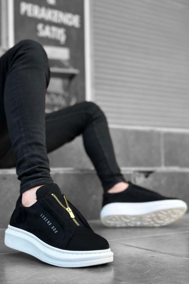 Mens Sneakers - Black White Suede - 0310