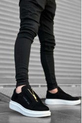 Mens Sneakers - Black White Suede - 0310