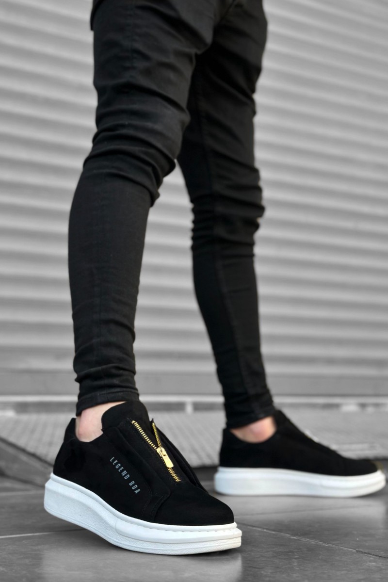 Mens Sneakers - Black White Suede - 0310