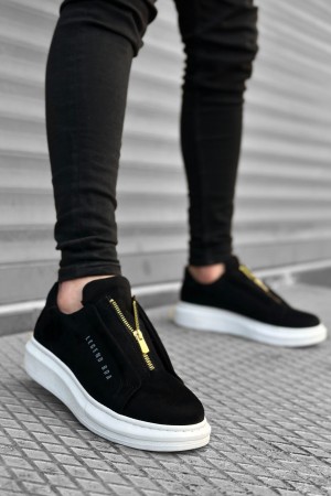 Mens Sneakers - Black White Suede - 0310