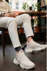 Mens High Top Sneakers - Beige - 0401 Mens High Top Sneakers - Beige - 0401