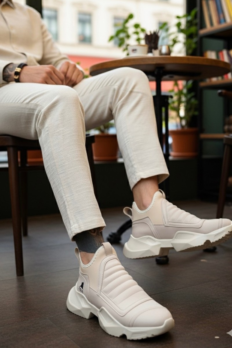 Mens High Top Sneakers - Beige - 0401 Mens High Top Sneakers - Beige - 0401