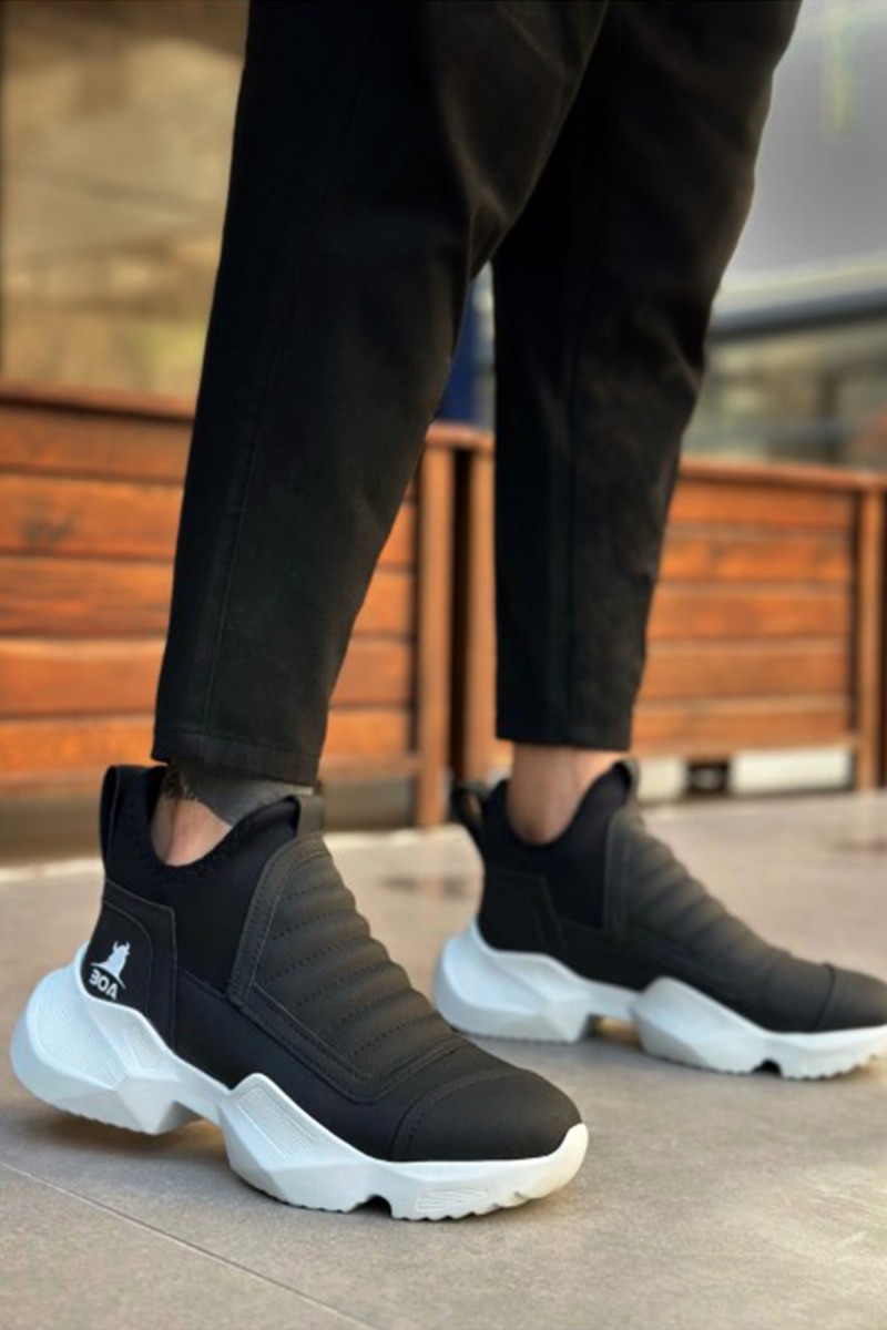 Mens High Top Sneakers - Black White - 0401