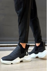 Mens High Top Sneakers - Black White - 0401