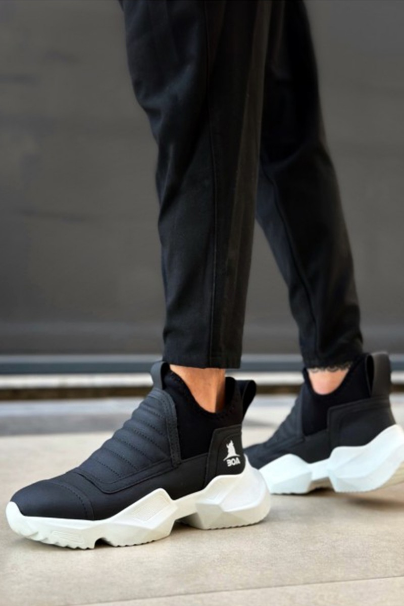 Mens High Top Sneakers - Black White - 0401