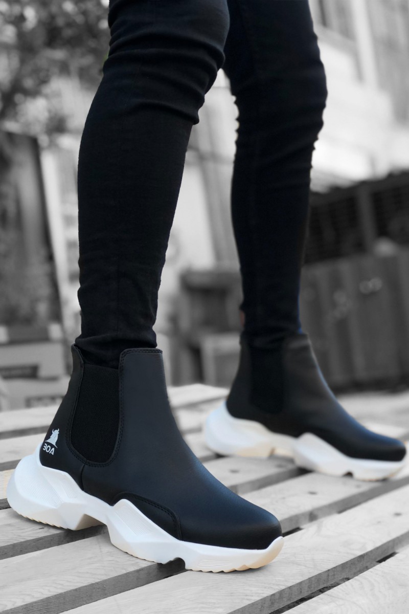 Mens High Top Sneakers - Black White - 0444