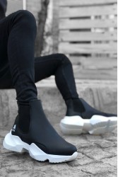 Mens High Top Sneakers - Black White - 0444