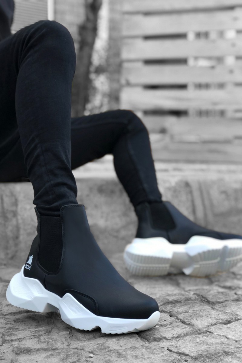 Mens High Top Sneakers - Black White - 0444