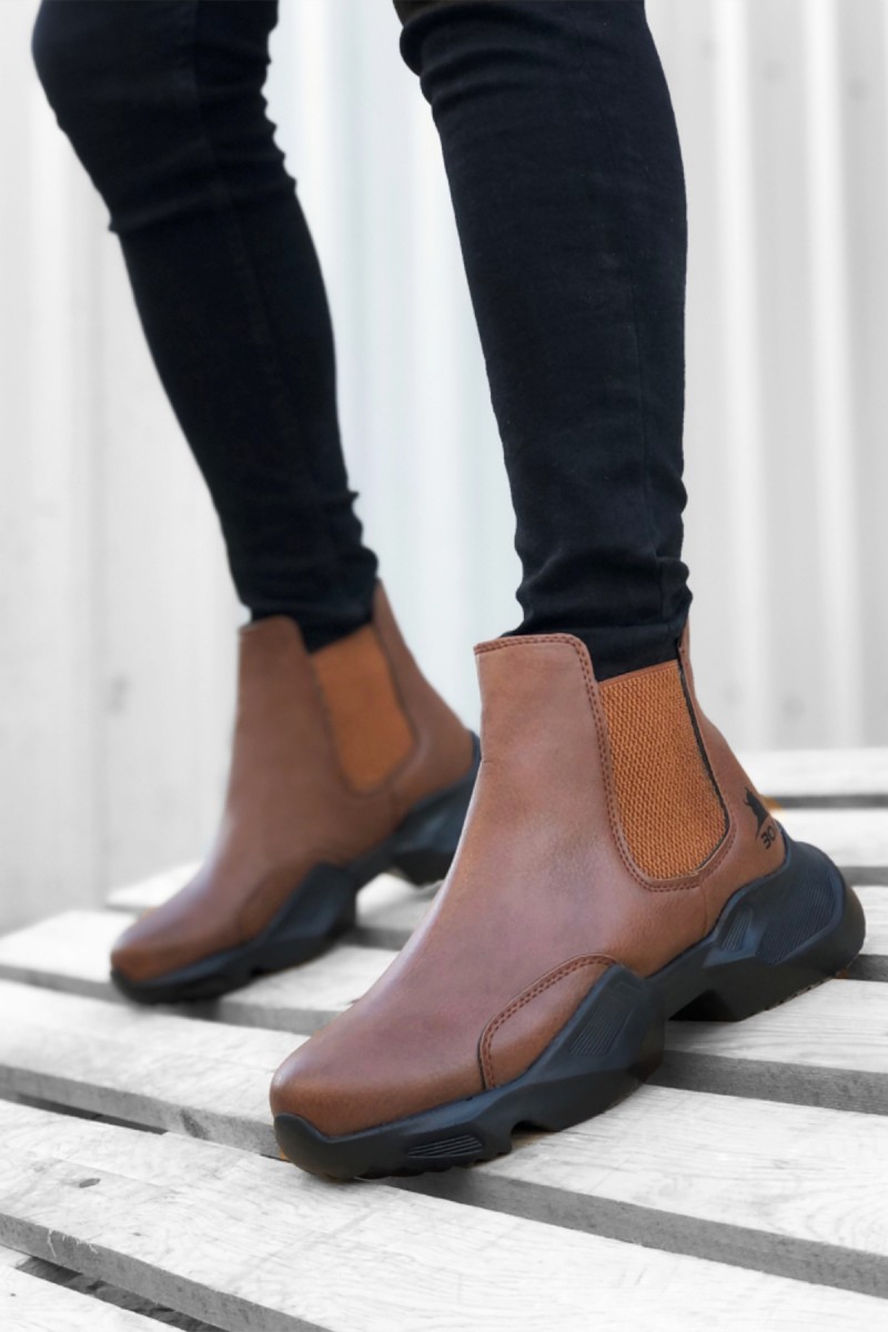 Mens High Top Sneakers - Tan Black - 0444