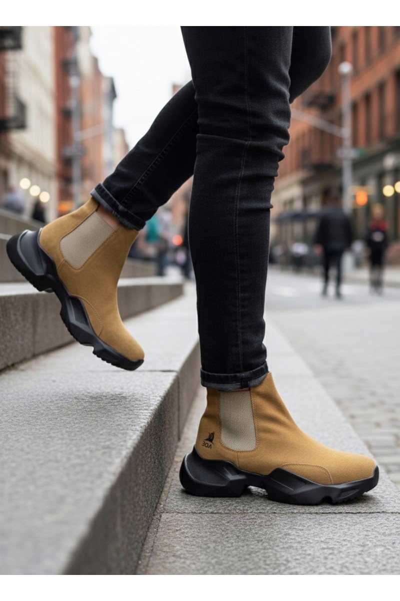 Mens High Top Sneakers - Camel - 0444 Mens High Top Sneakers - Camel - 0444