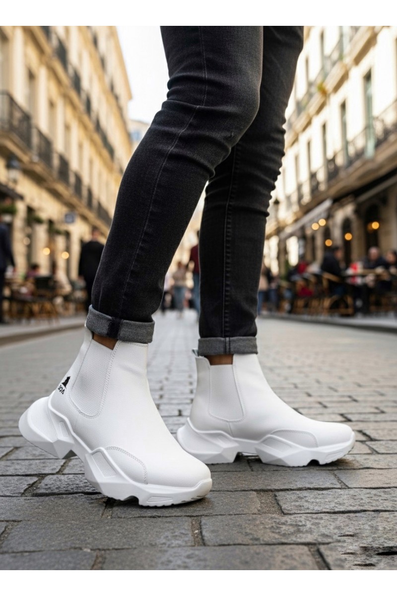 Mens High Top Sneakers - White - 0444 Mens High Top Sneakers - White - 0444