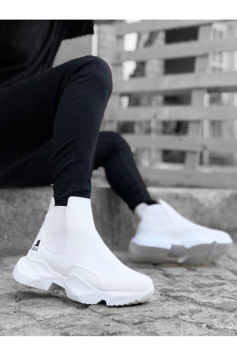 Mens High Top Sneakers - White - 0444 Mens High Top Sneakers - White - 0444
