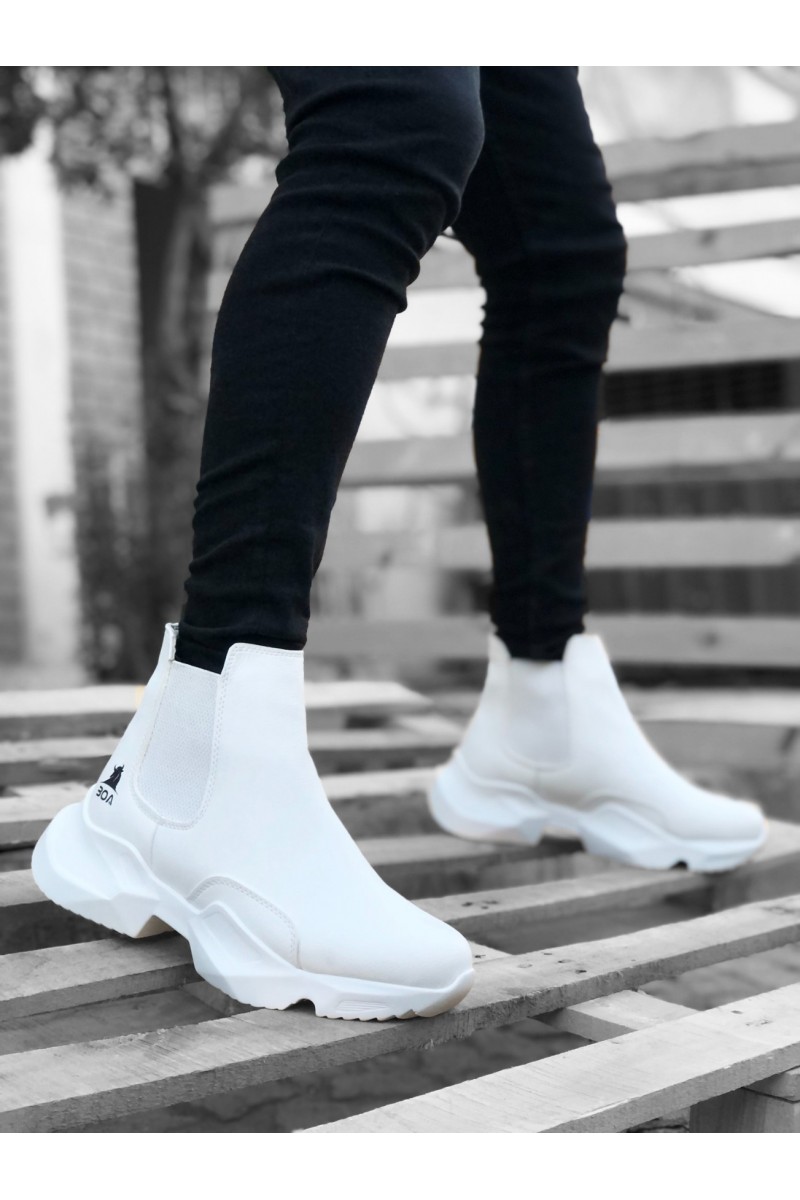 Mens High Top Sneakers - White - 0444 Mens High Top Sneakers - White - 0444
