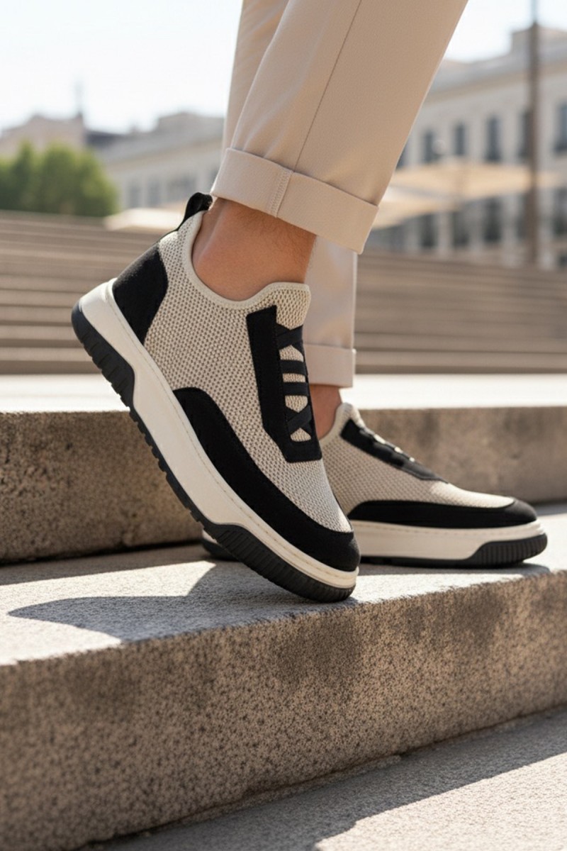 Mens Sneakers - Beige Black - 0911