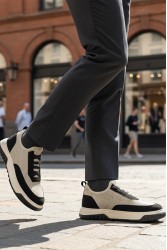 Mens Sneakers - Beige Black - 0911