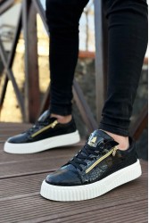 Mens Sneakers - Black White - Zipper 308