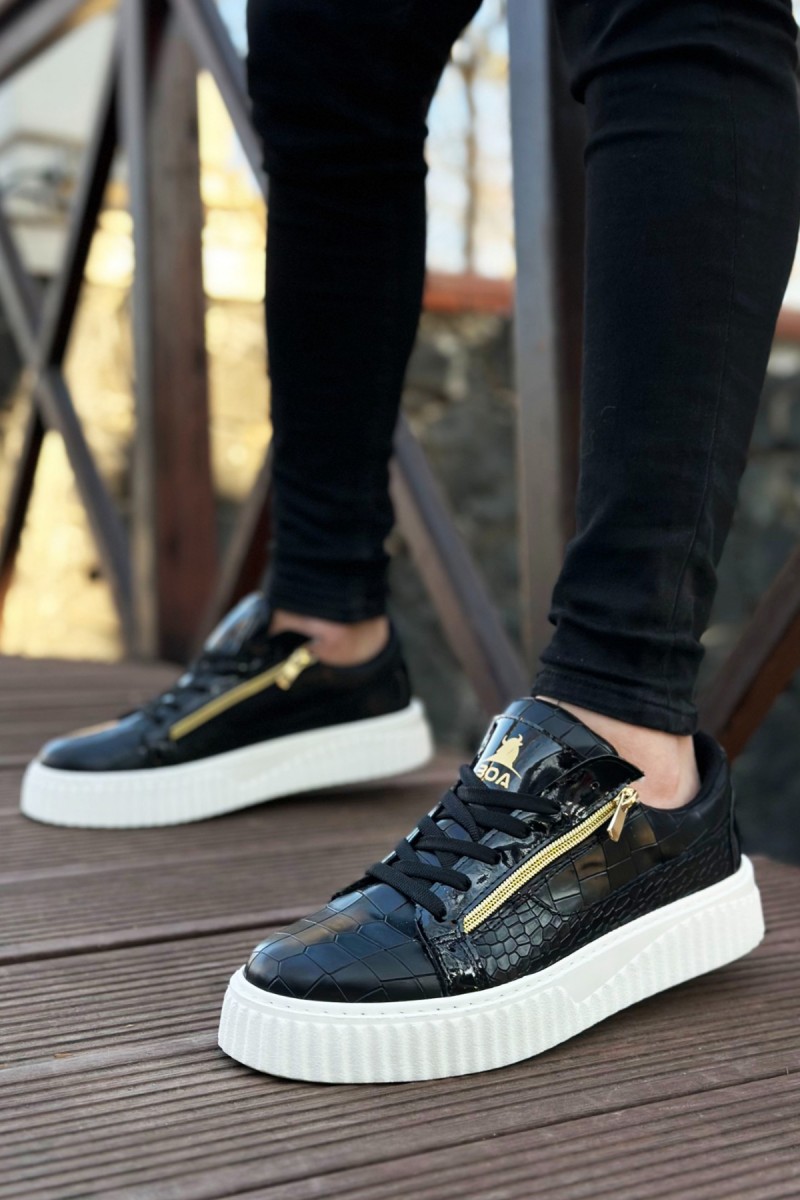 Mens Sneakers - Black White - Zipper 308