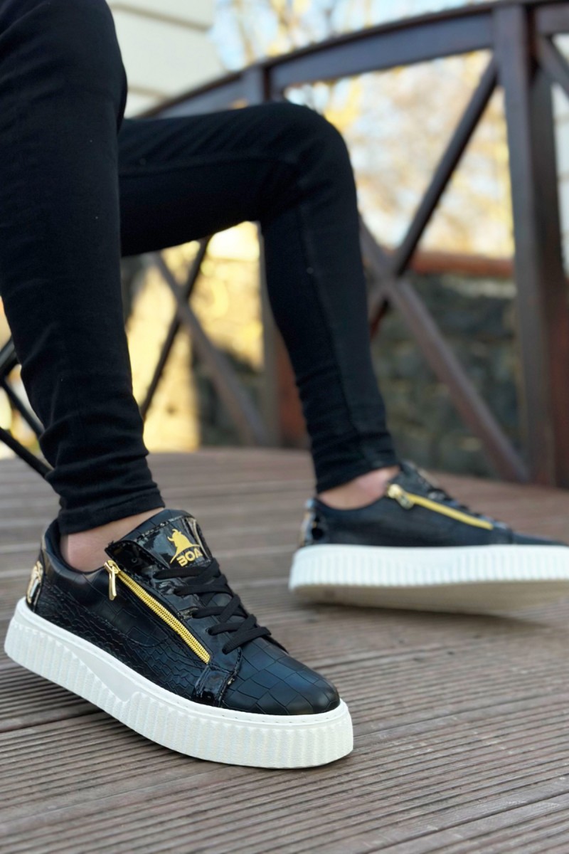 Mens Sneakers - Black White - Zipper 308