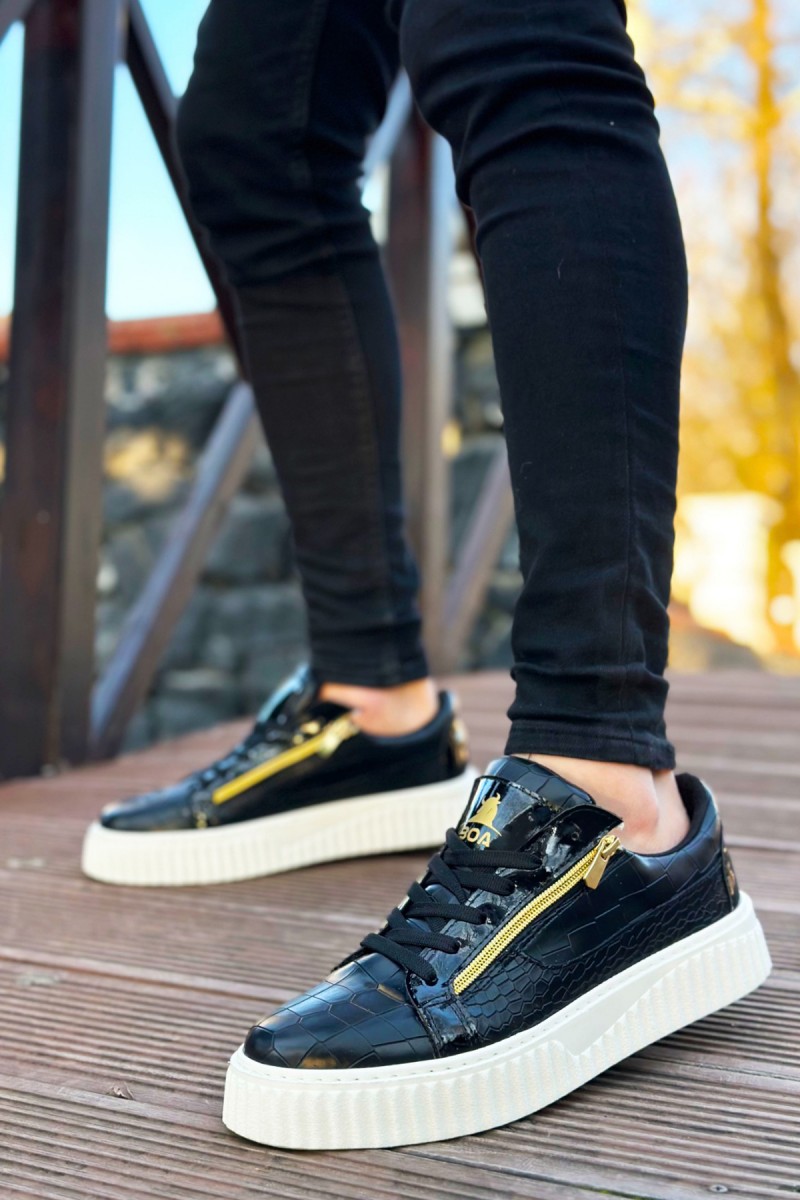 Mens Sneakers - Black White - Zipper 308