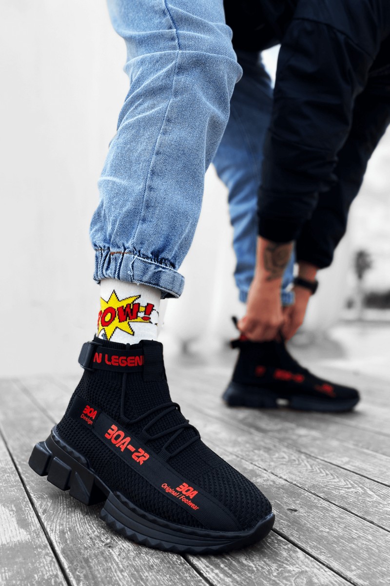 Mens Sneakers - Black Red - Agron