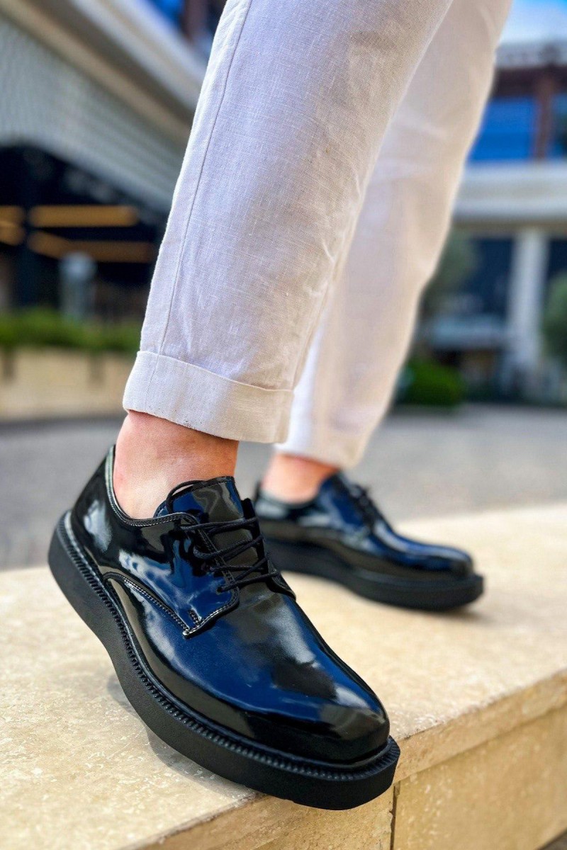 Mens Classic Shoes - Black Patent Leather - 001