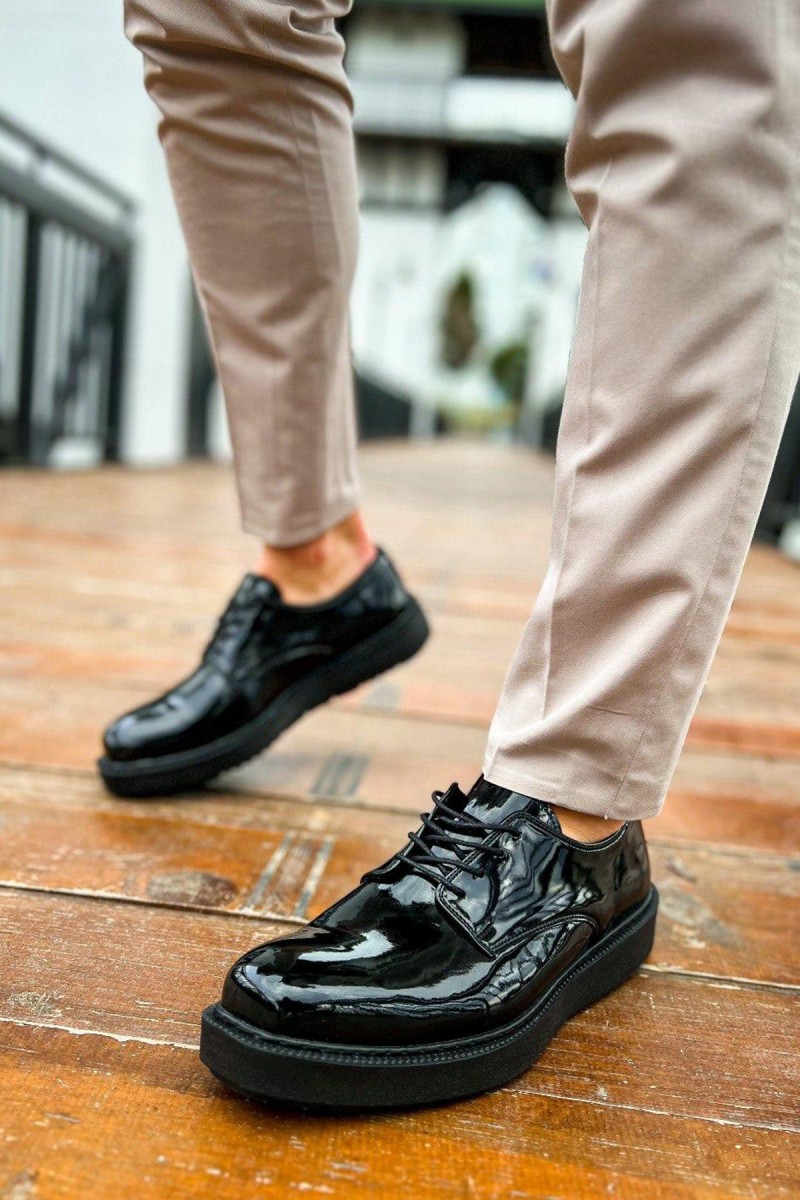Mens Classic Shoes - Black Patent Leather - 001