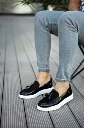 Mens Loafer - Black White Patent Leather - 002