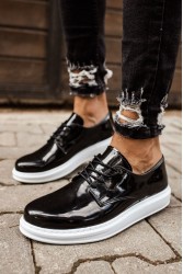 Mens Classic Shoes - Black White Patent Leather - 003
