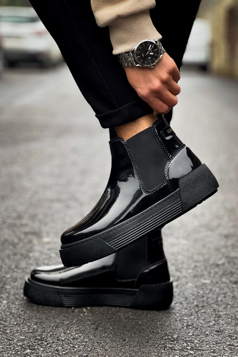 Mens Boots - Black Patent Leather - 069