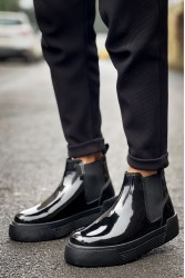 Mens Boots - Black Patent Leather - 069