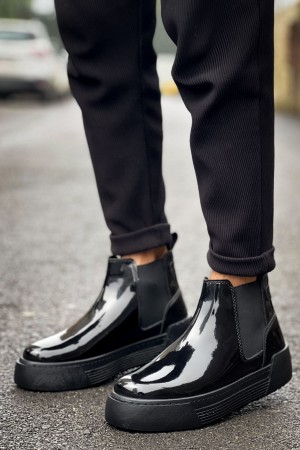 Mens Boots - Black Patent Leather - 069