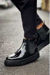 Mens Boots - Black Patent Leather - 069