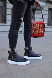 Mens High Top Sneakers - Black White - 113