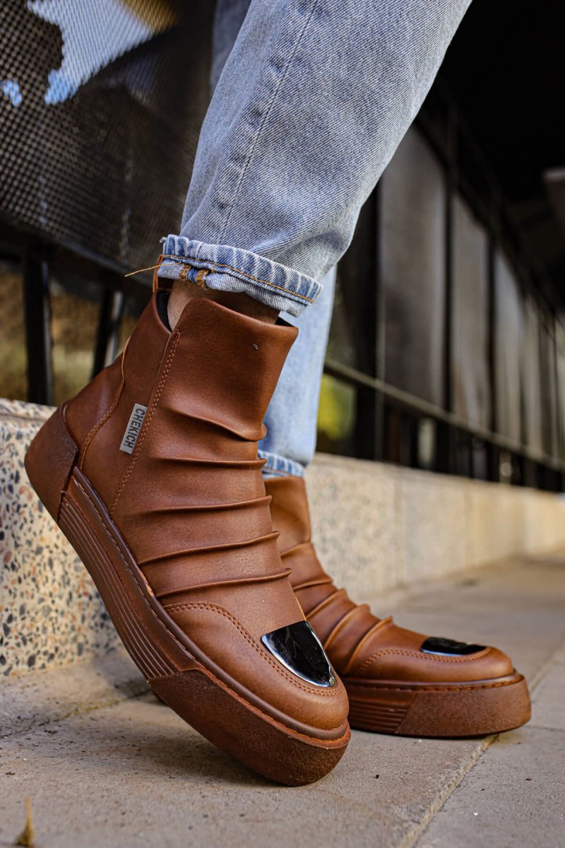 Mens High Top Sneakers - Tan - 113