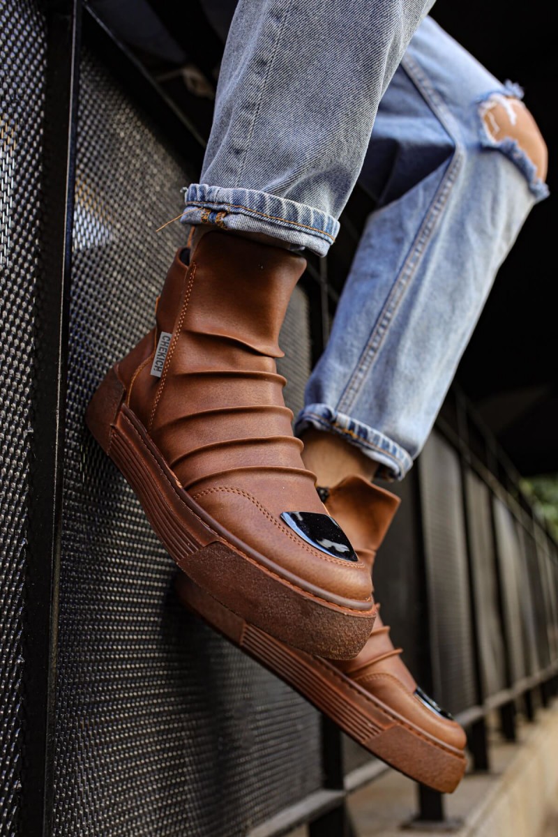 Mens High Top Sneakers - Tan - 113
