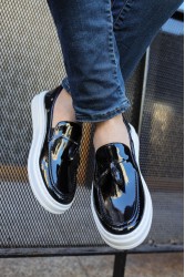Mens Classic Shoes - Black White Patent Leather - 127