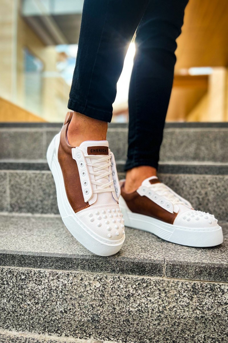 Mens Sneakers - Tan White - 169