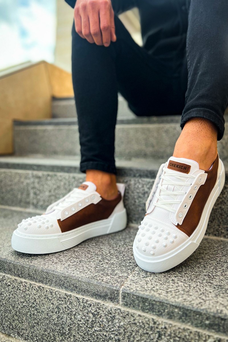 Mens Sneakers - Tan White - 169