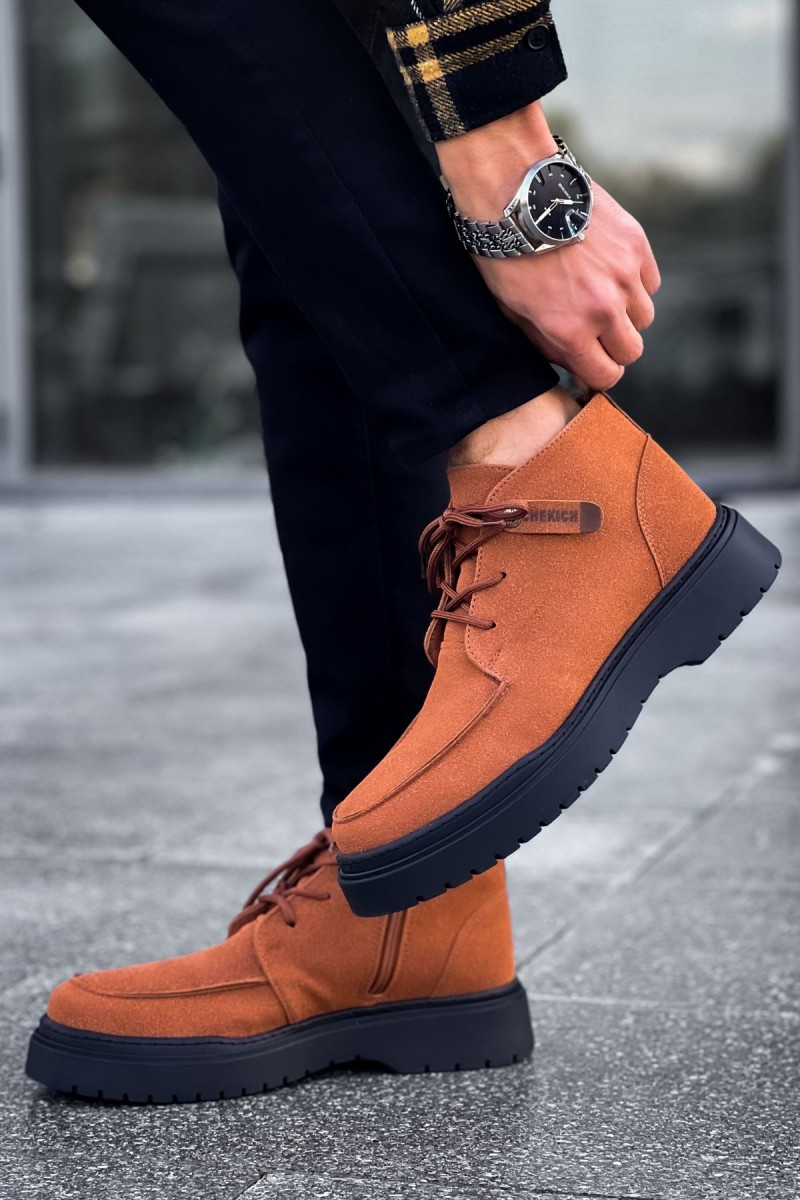 Mens Boots - Tan Black Suede - 213