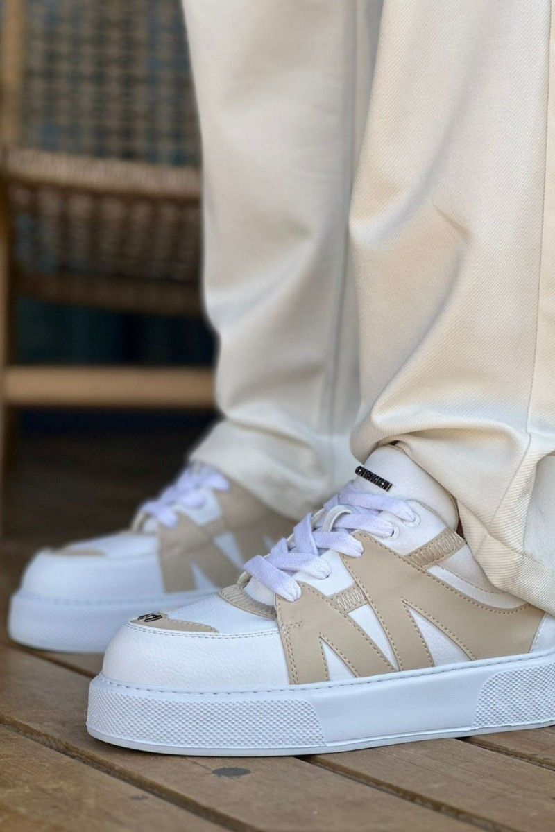 Mens Sneakers - White Beige - 2407