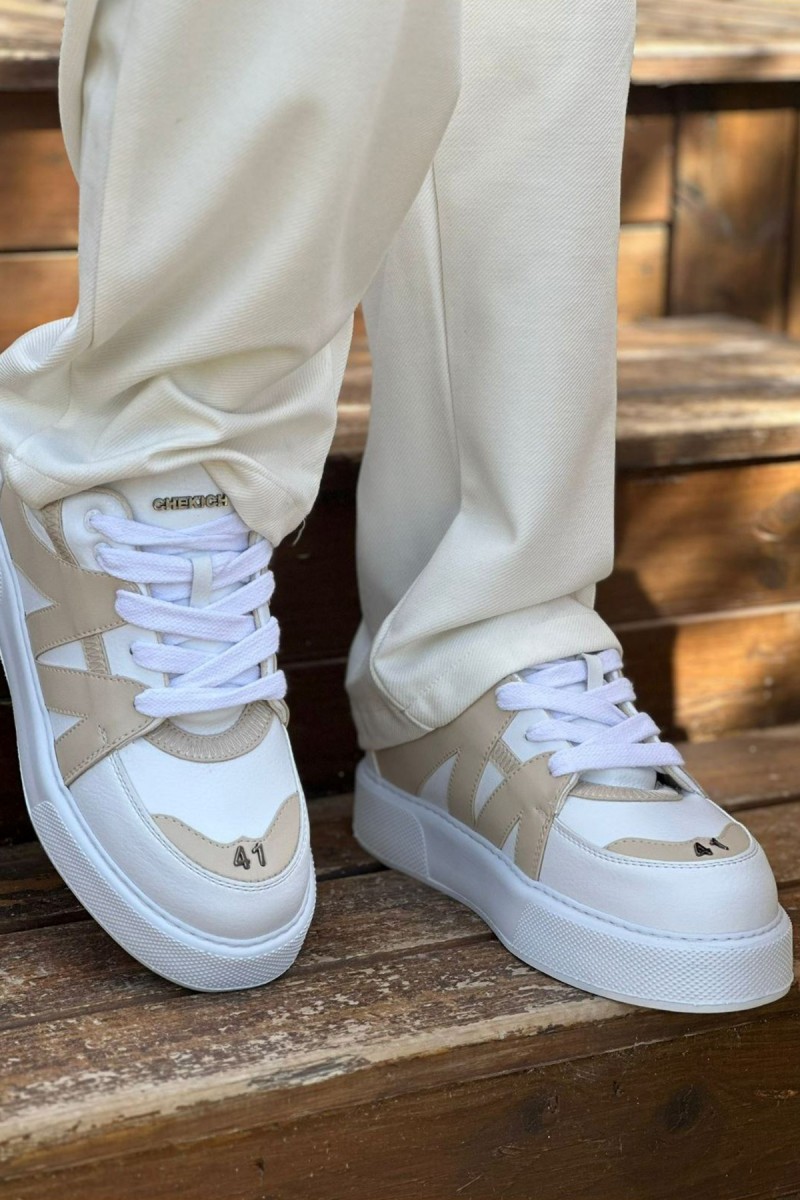 Mens Sneakers - White Beige - 2407
