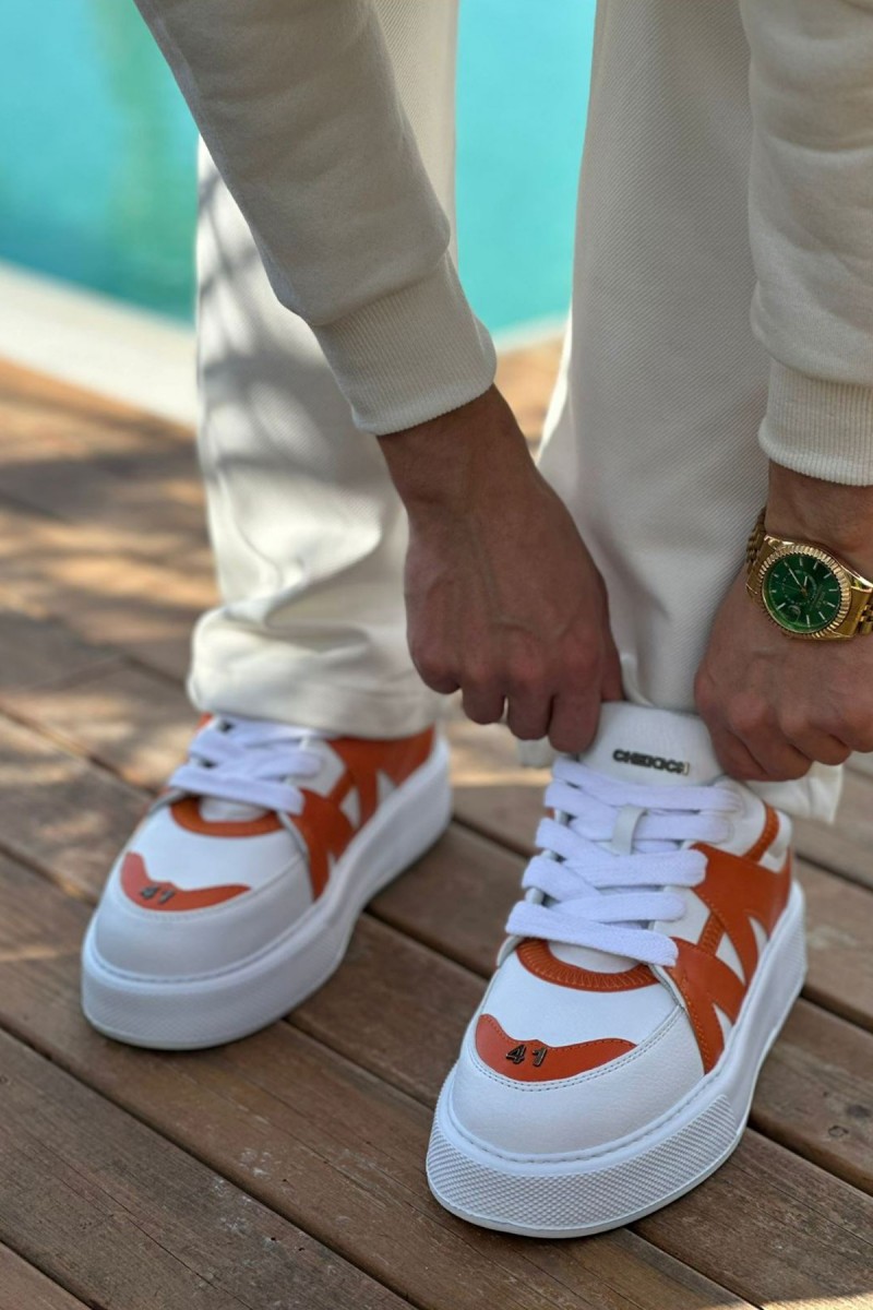 Mens Sneakers - White Orange - 2407