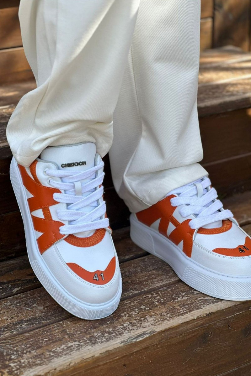 Mens Sneakers - White Orange - 2407