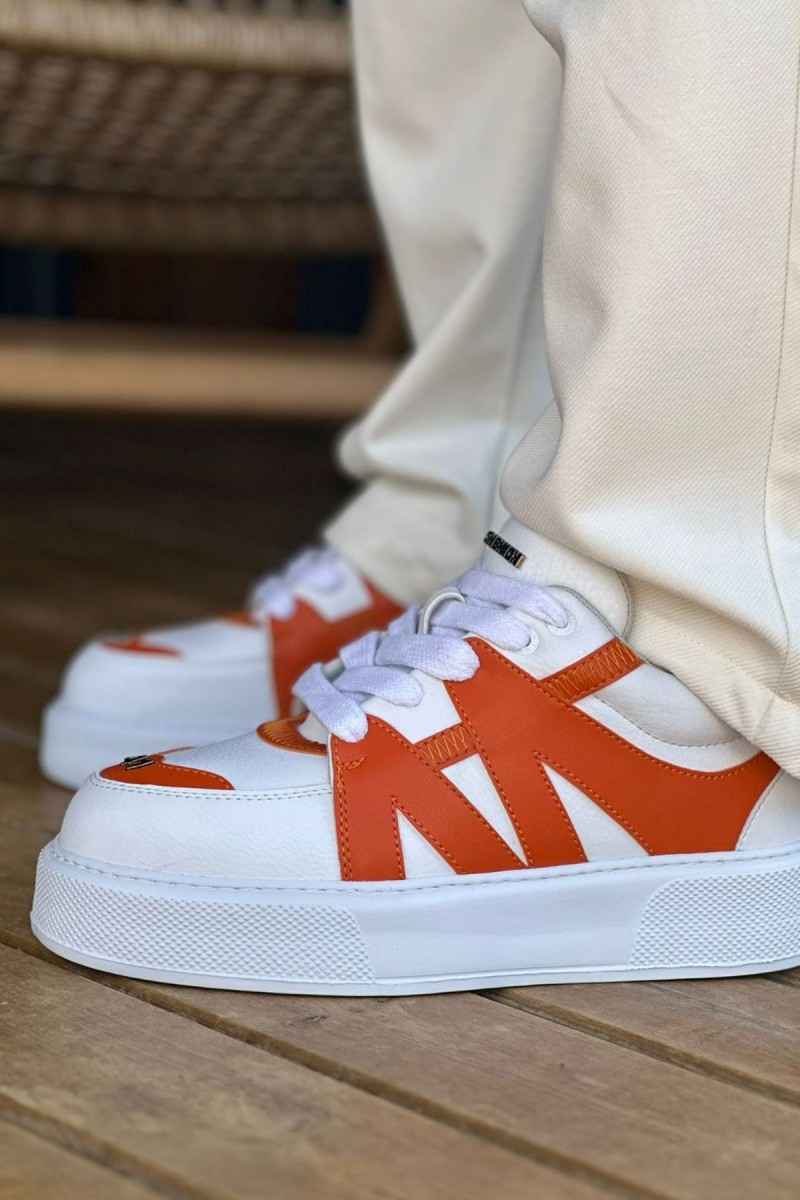 Mens Sneakers - White Orange - 2407