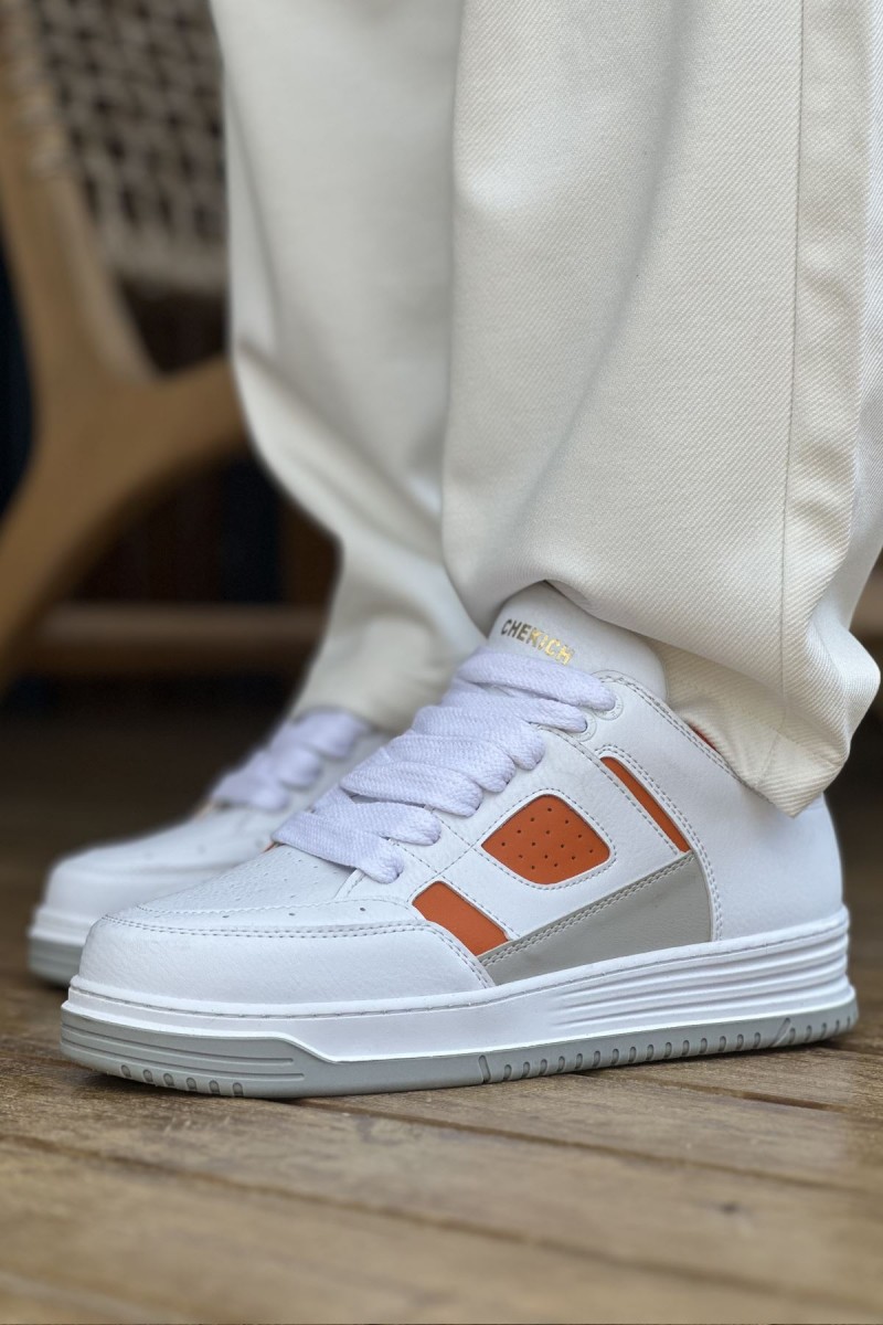 Mens Sneakers - White Orange - 2410